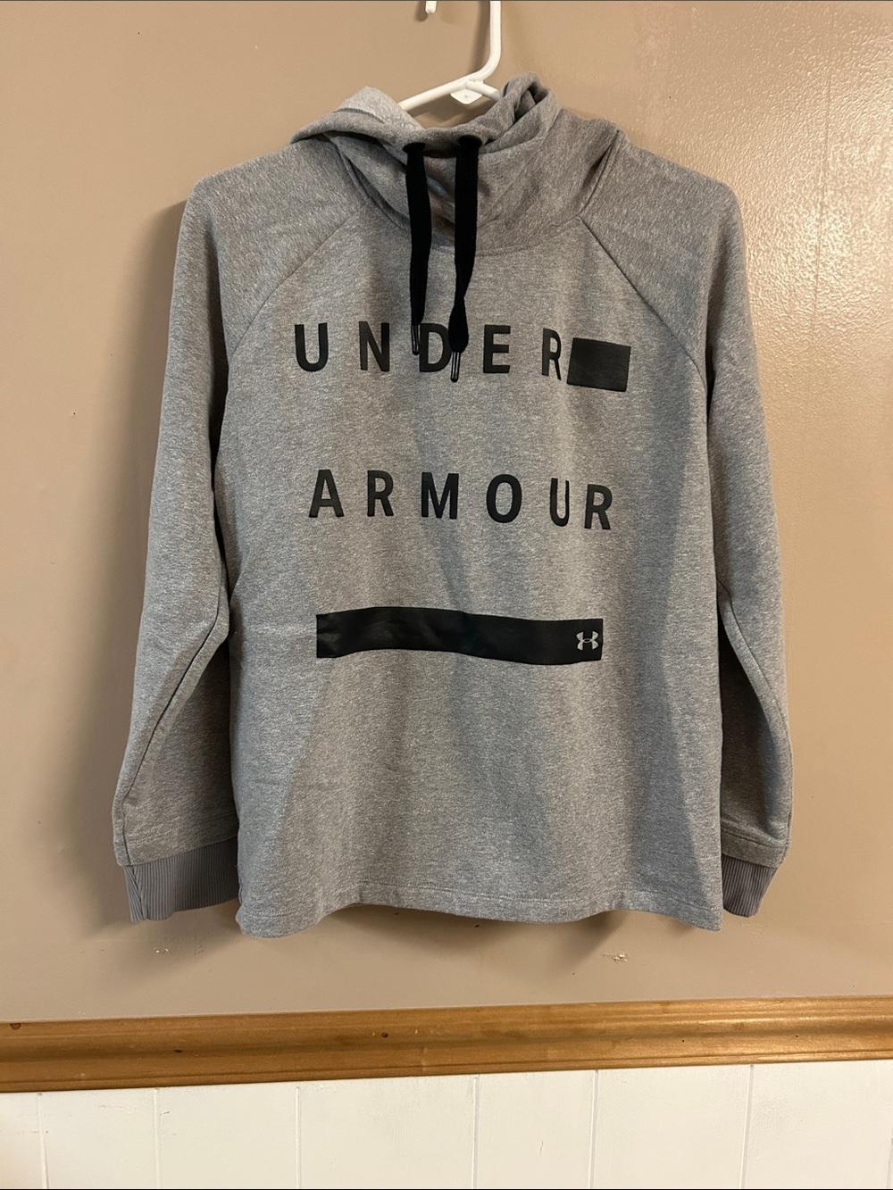Under Armour Men’s Gray Funnel Neck Hoodie with Black Logo, Size Small